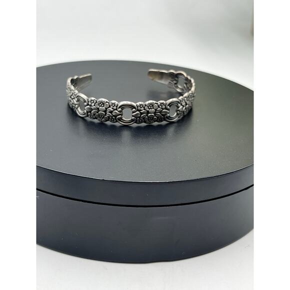 Sterling Silver Vintage Floral Repoussé Art Nouveau Oxidized Cuff Bracelet Sz 7” - Picture 4 of 10